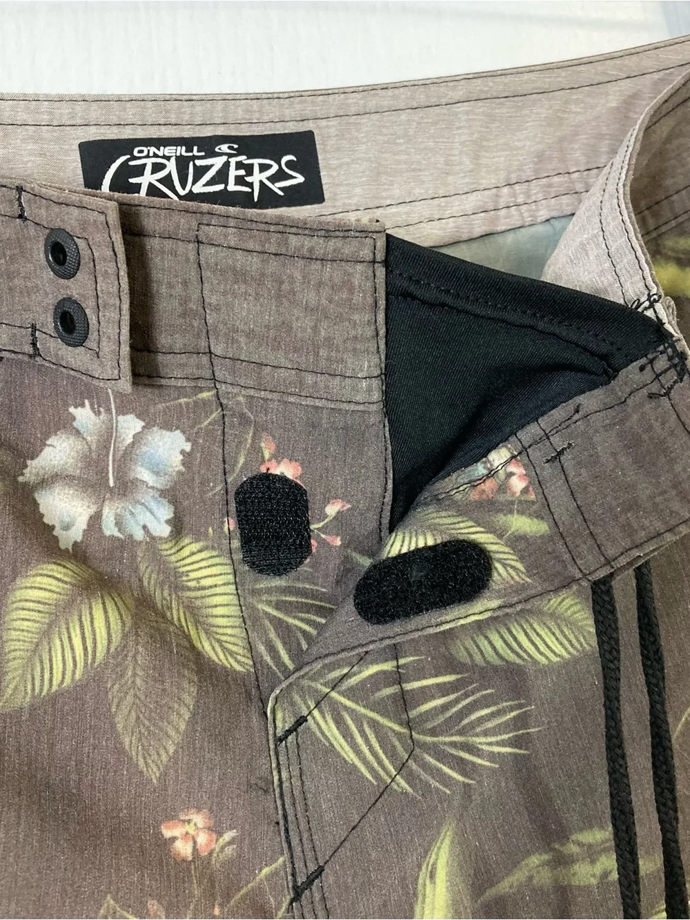 O’NEILL Swim Trunks Men 32 Brown Floral Tie-Up Lace Pockets Board Shorts